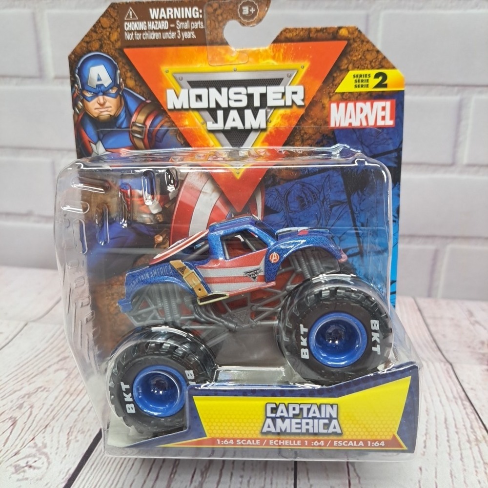 2024 Monster Jam Captain America‎ Monster Truck 1:64 Marvel Series 2, Sealed New